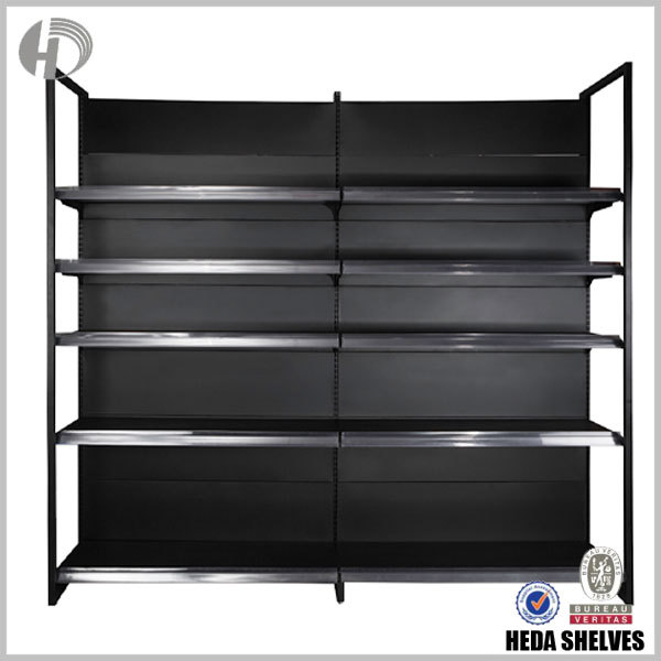 Black Slatted Wall 5-Layers Gondola Shelves for Supermarket