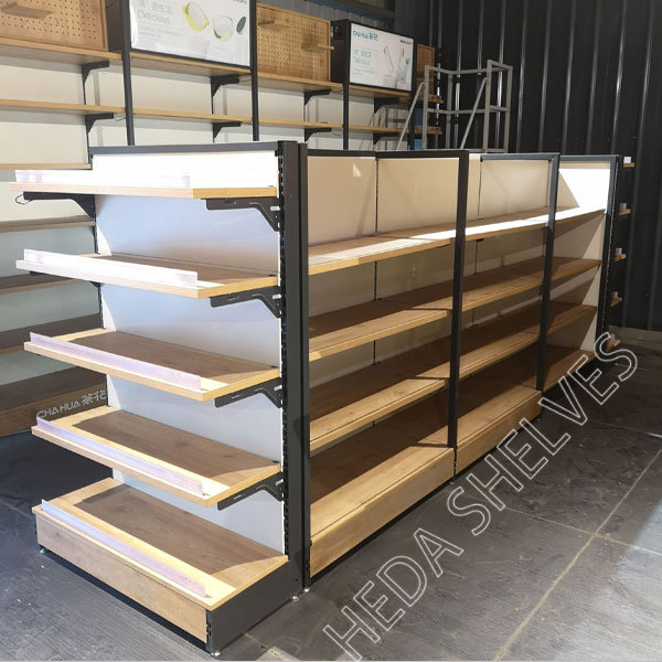 Custom Wooden Gondola Display Shelves For Retail Store