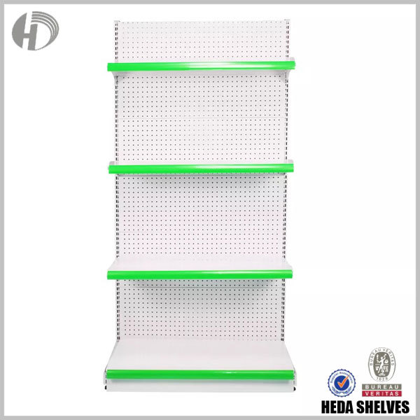 Green Supermarket Pegboard Gondola Shelves with Mesh