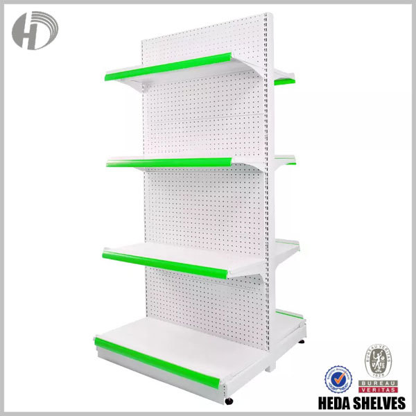 Green Supermarket Pegboard Gondola Shelves with Mesh