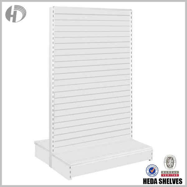 Double Sided Slatwall Metal Gondola Supermarket Shelving