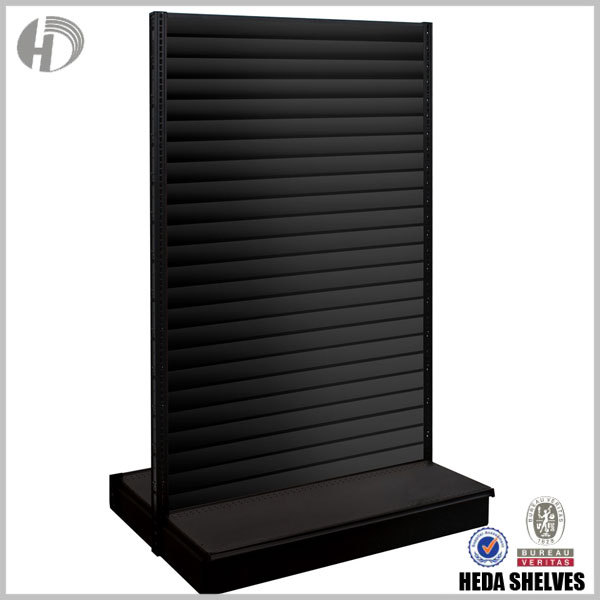 Double Sided Slatwall Metal Gondola Supermarket Shelving