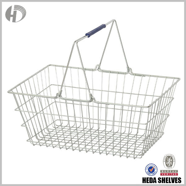 Chrome Wire Grocery Shopping Basket with Plastic Handles