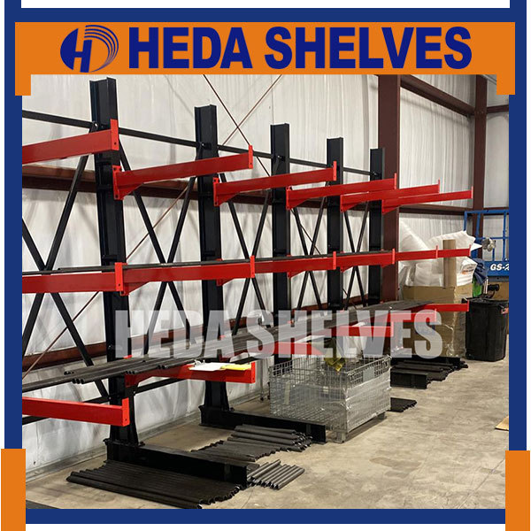 Black & Red Cantilever Racking For Storage Steel Pipe