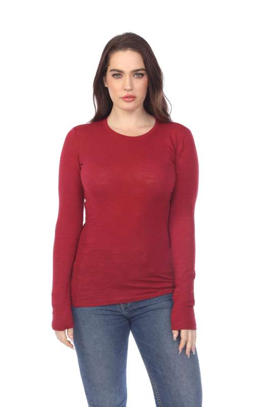 6150 Junior's Long Sleeve Cotton Slub Crewneck Tee