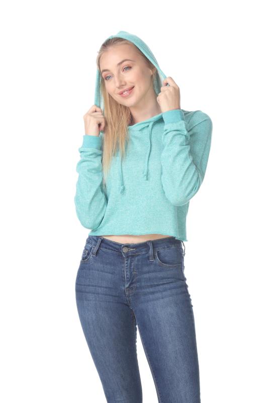 8911 French Terry Hooded Crop Long Sleeve Sweatshirt