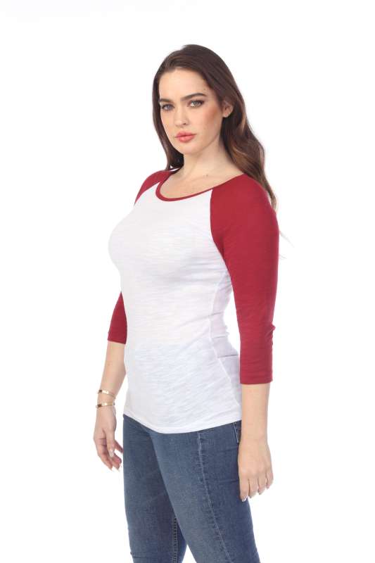 6054 Juniors Boat Neck 3/4 Sleeve Cotton Slub Raglan