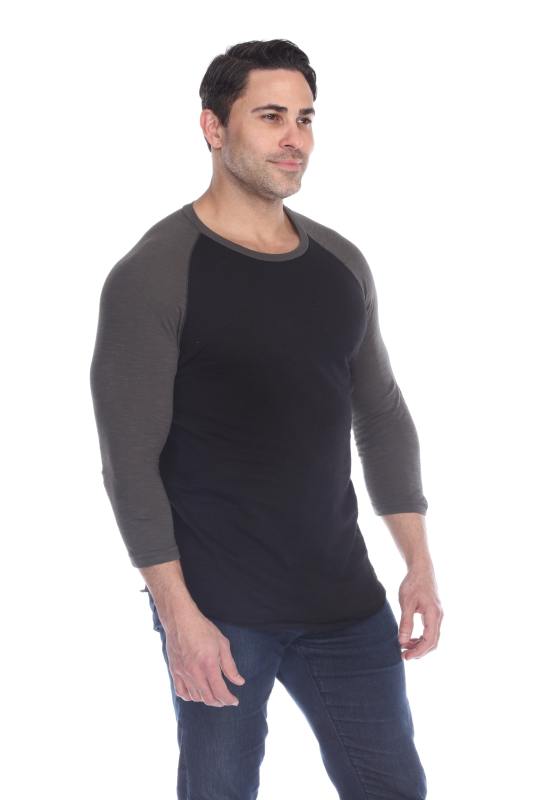 6570 Men's 3/4 Sleeve Cotton Slub Crewneck Raglan