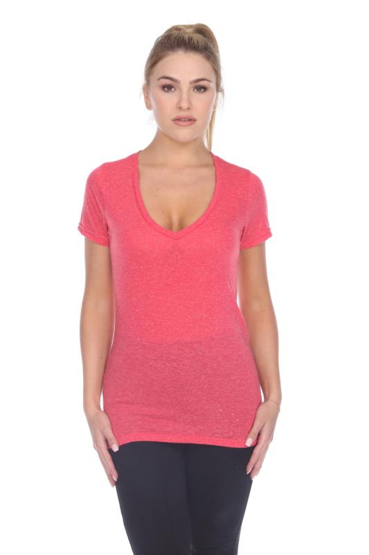 3803 Junior's Short Sleeve Poly Linen Deep V Neck Tee