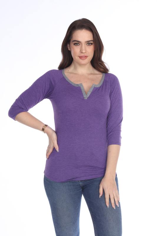 3204 Junior's Tri Blend Split V-Neck 3/4 Sleeve Raglan