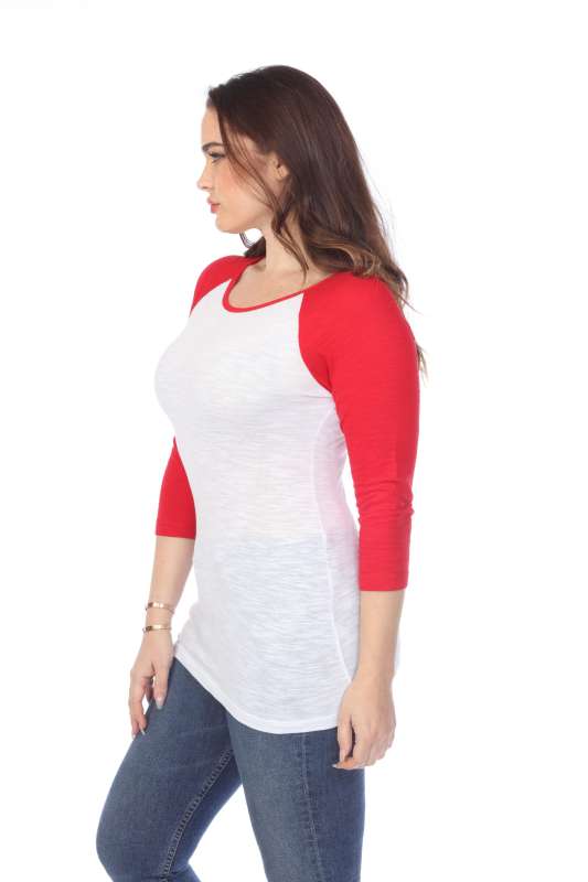 6054 Juniors Boat Neck 3/4 Sleeve Cotton Slub Raglan