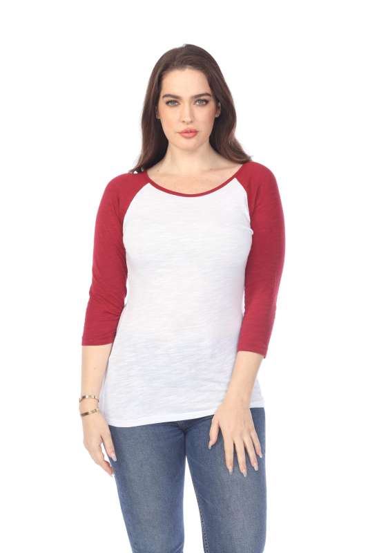 6054 Juniors Boat Neck 3/4 Sleeve Cotton Slub Raglan