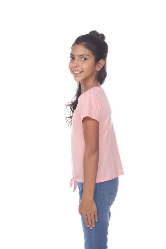 9015 Girl's Tied Short Sleeve Pocket Tee