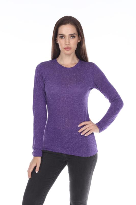 3804 Junior's Poly Linen Long Sleeve Crewneck Tee