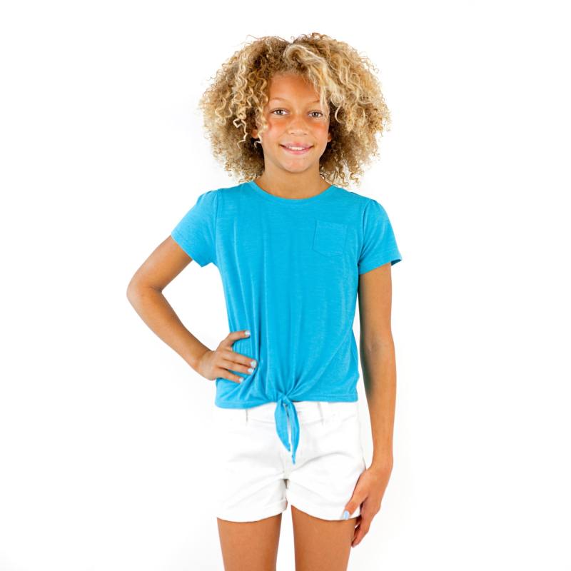 9015 Girl's Tied Short Sleeve Pocket Tee