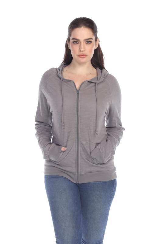 6152 Junior's Long Sleeve Cotton Slub Zip-Up Hoodie
