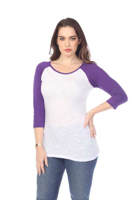 6054 Juniors Boat Neck 3/4 Sleeve Cotton Slub Raglan