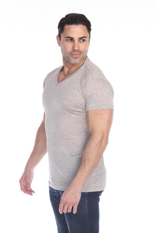 3702 Men's Poly Linen Blend V-Neck Tee