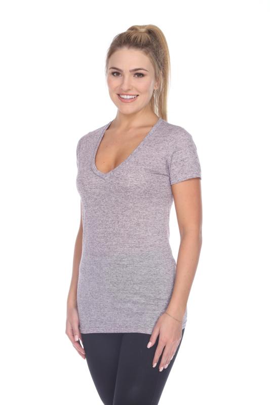 3803 Junior's Short Sleeve Poly Linen Deep V Neck Tee