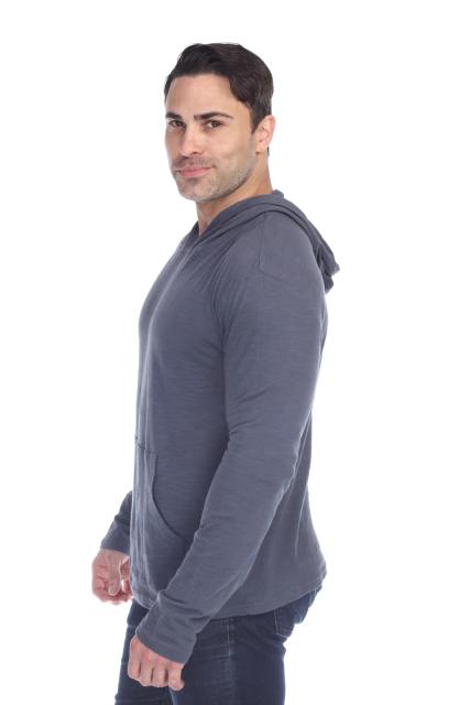 8705 Men's Long Sleeve Hooded Cotton Slub Pullover