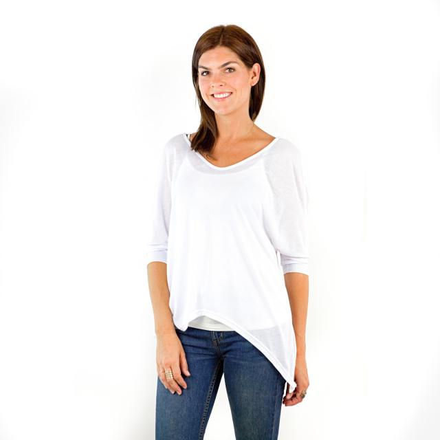 7303 Ladies V-Neck Dolman with Sharkbite Hem