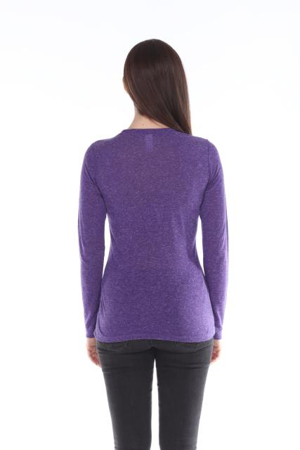3804 Junior's Poly Linen Long Sleeve Crewneck Tee
