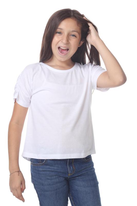 9018 Girls Elastic Shirred Sleeve Round Neck Tee