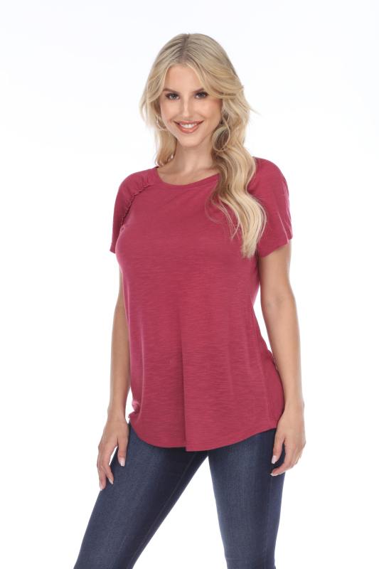3402 Junior's Shirred Raglan Short Sleeve Tee