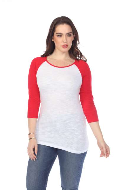 6054 Juniors Boat Neck 3/4 Sleeve Cotton Slub Raglan