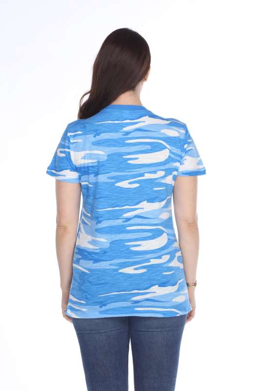 4003C Junior's Camo Print V-Neck Tee