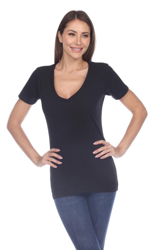 1003 Junior's Cap Sleeve Deep V Neck Tee