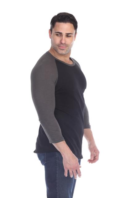6570 Men's 3/4 Sleeve Cotton Slub Crewneck Raglan