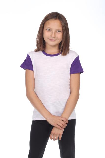 9011 Girl's Contrast Short Sleeve Crewneck Tee