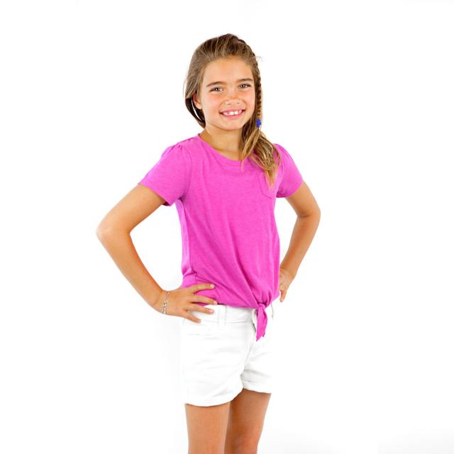 9015 Girl's Tied Short Sleeve Pocket Tee