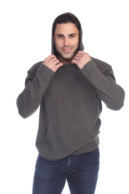 8705 Men's Long Sleeve Hooded Cotton Slub Pullover