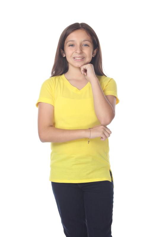 9017 Girls Rolled Cuff Short Sleeve V Neck Tee