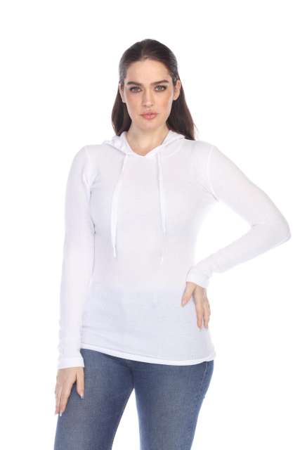 6101 Junior's Long Sleeve Waffle Thermal Hoodie