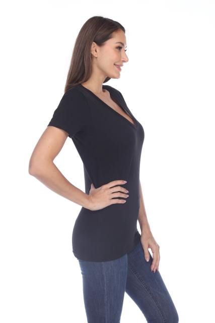 1003 Junior's Cap Sleeve Deep V Neck Tee