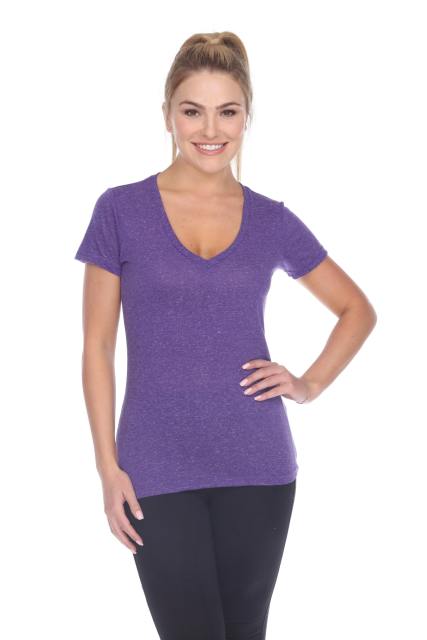3803 Junior's Short Sleeve Poly Linen Deep V Neck Tee