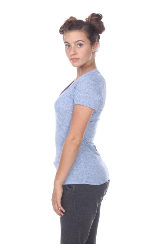 3803 Junior's Short Sleeve Poly Linen Deep V Neck Tee