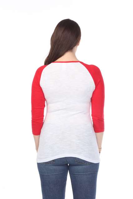 6054 Juniors Boat Neck 3/4 Sleeve Cotton Slub Raglan