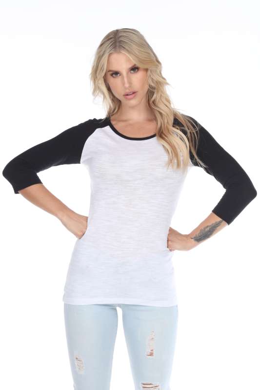 6054 Juniors Boat Neck 3/4 Sleeve Cotton Slub Raglan