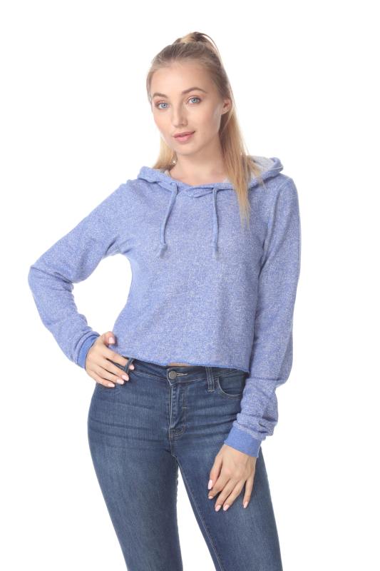 8911 Junior's French Terry Hooded Crop Long Sleeve Sweatshirt