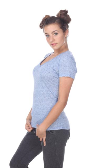 3803 Junior's Short Sleeve Poly Linen Deep V Neck Tee