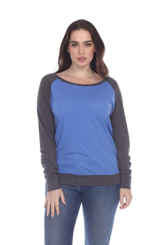 3102 Junior's Cotton Poly Contrast Raglan Long Sleeve Pullover