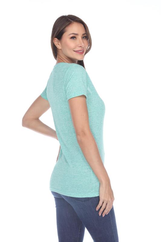 3803 Junior's Short Sleeve Poly Linen Deep V Neck Tee