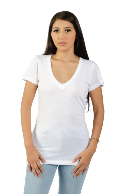 3903 Junior's Bamboo Blend Short Sleeve Deep V Neck Tee