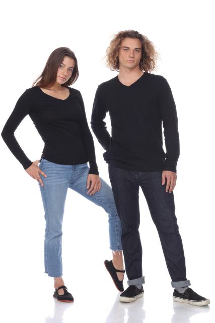 1103 Junior's Long Sleeve Tear Drop V-Neck Tee