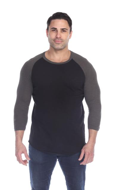 6570 Men's 3/4 Sleeve Cotton Slub Crewneck Raglan