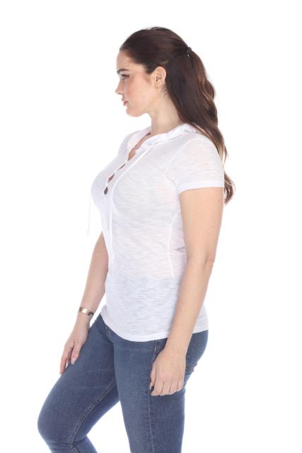 6051 Junior's Short Sleeve Cotton Slub Henley Hoodie